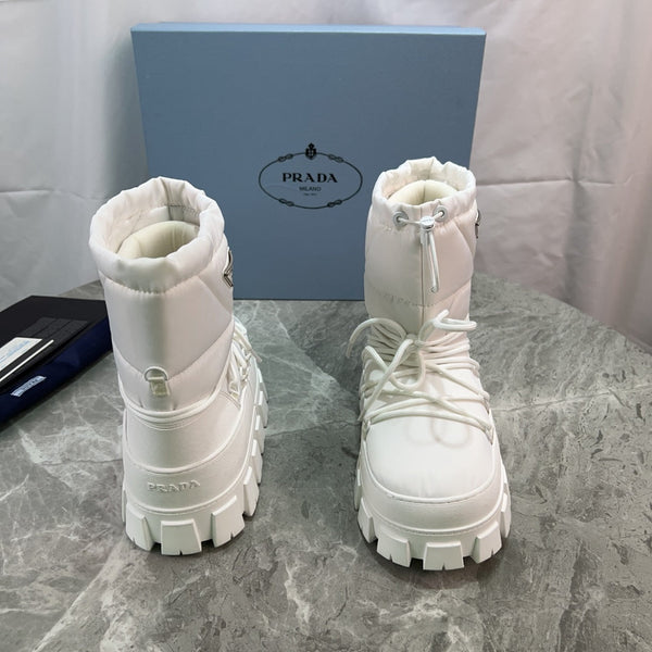 PRA Logo-Plaque Snow Boots White Recycled Polyamide Cowhide 454743