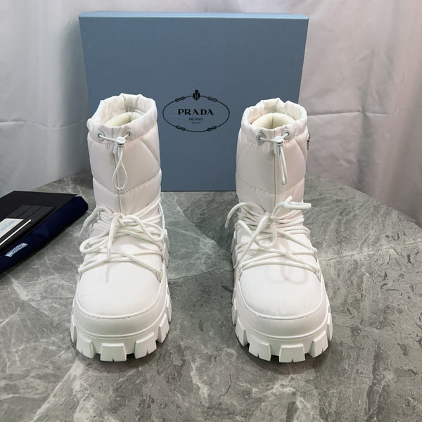 PRA Logo-Plaque Snow Boots White Recycled Polyamide Cowhide 454743