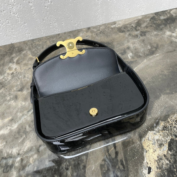 BORSA A TRACOLLA 20 TERENCE IN VITELLO VERNICIATO NERO