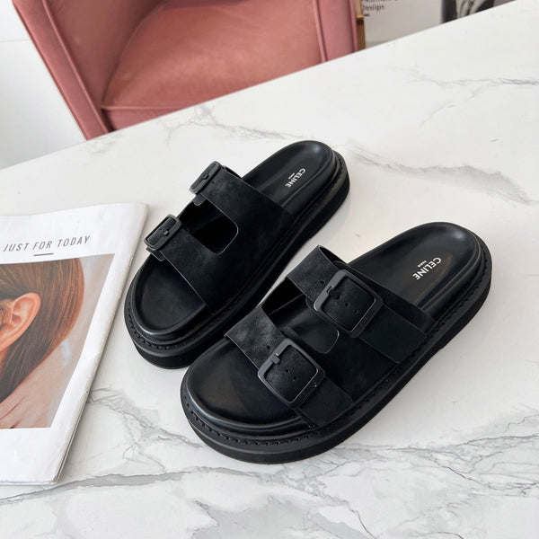 Celine 25C Dad Sandal Mule Black Leather 238143