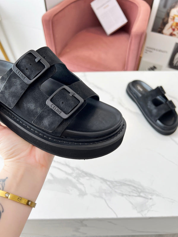 Celine 25C Dad Sandal Mule Black Leather 238143