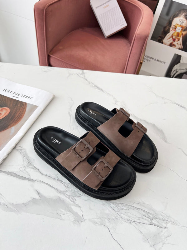 Celine 25C Dad Sandal Mule Ivory Brown Leather 238144