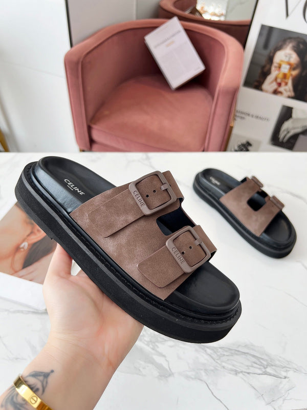 Celine 25C Dad Sandal Mule Ivory Brown Leather 238144