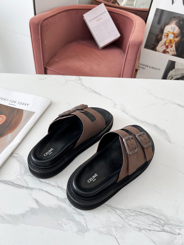 Celine 25C Dad Sandal Mule Ivory Brown Leather 238144