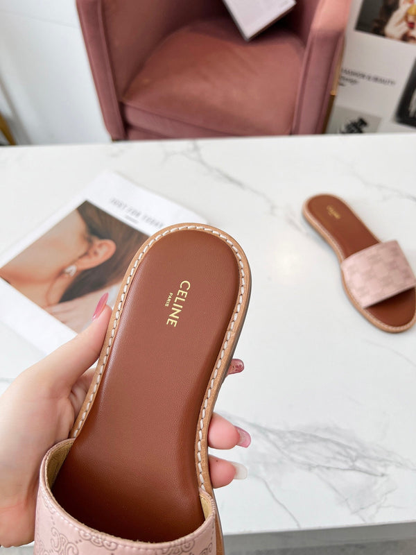 Celine 25C Slippers Pink Pastel Monagram Silk with Calfskin 238146