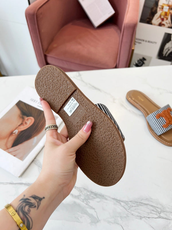 Celine 25C Slippers Black mix Orange Fabric with Calfskin 238170