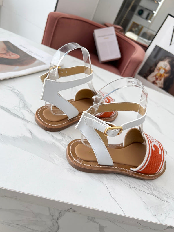 Celine 25C Lympia Sandal Red mix White Canvas with Calfskin 238173