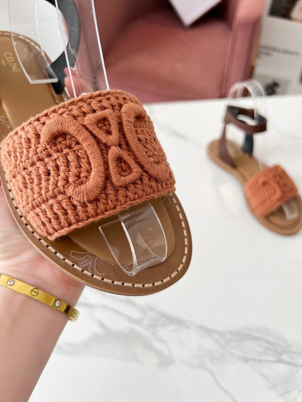 Celine 25C Lympia Sandal Melon Orange Fabric with Calfskin 238174