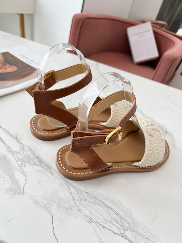 Celine 25C Lympia Sandal White Fabric with Calfskin 238175