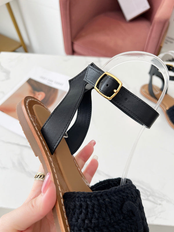 Celine 25C Lympia Sandal Black Fabric with Calfskin 238176