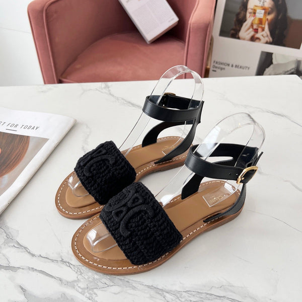 Celine 25C Lympia Sandal Black Fabric with Calfskin 238176