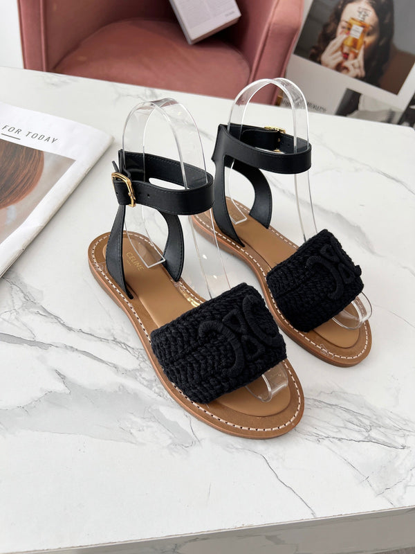Celine 25C Lympia Sandal Black Fabric with Calfskin 238176