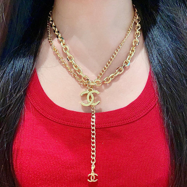DOUBLE C NECKLACE DOUBLE CHAIN IN GOLD PLATING