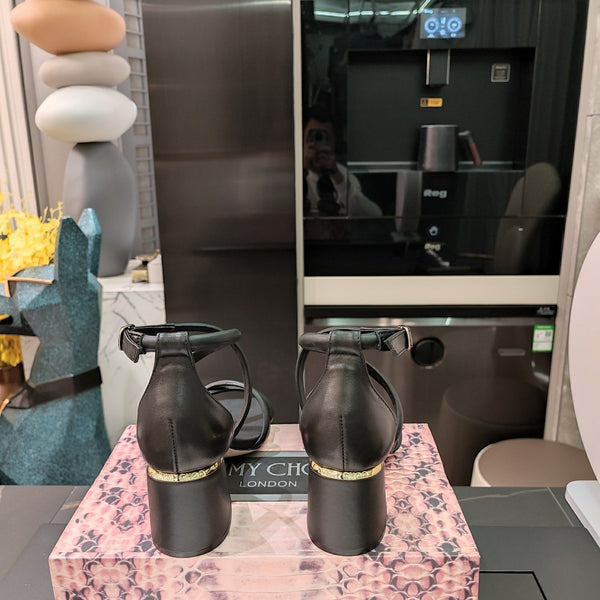 Jimmy 25 Sandal Heels Black Cowhide 240086