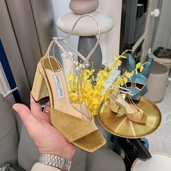 Jimmy 25 Saeda 85mm Sandals Corn Yellow Velvet 240085