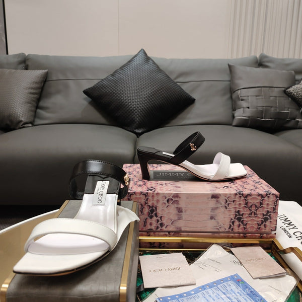 Jimmy 25 Kyda Nappa Sandals 55MM White mix Black Leather 240106