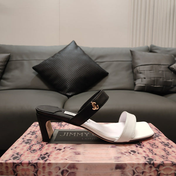 Jimmy 25 Kyda Nappa Sandals 55MM White mix Black Leather 240106
