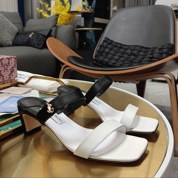 Jimmy 25 Kyda Nappa Sandals 55MM White mix Black Leather 240106