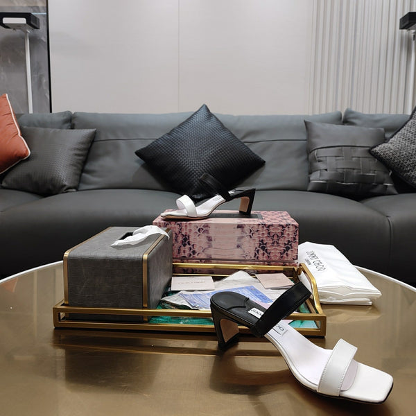 Jimmy 25 Kyda Nappa Sandals 55MM White mix Black Leather 240106