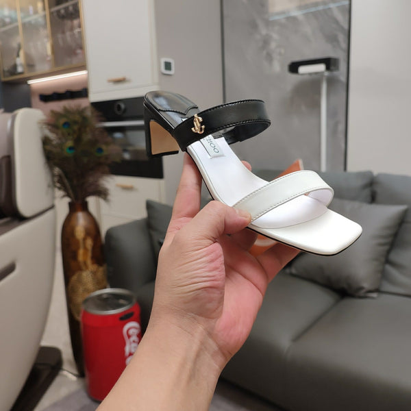 Jimmy 25 Kyda Nappa Sandals 55MM White mix Black Leather 240106