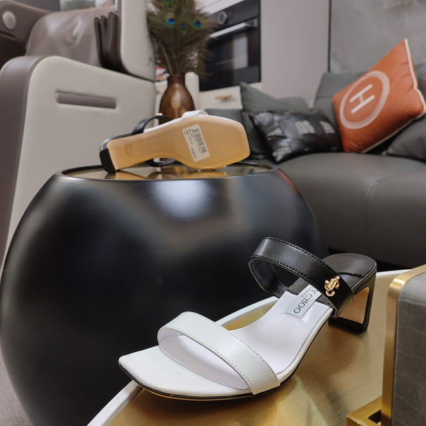 Jimmy 25 Kyda Nappa Sandals 55MM White mix Black Leather 240106