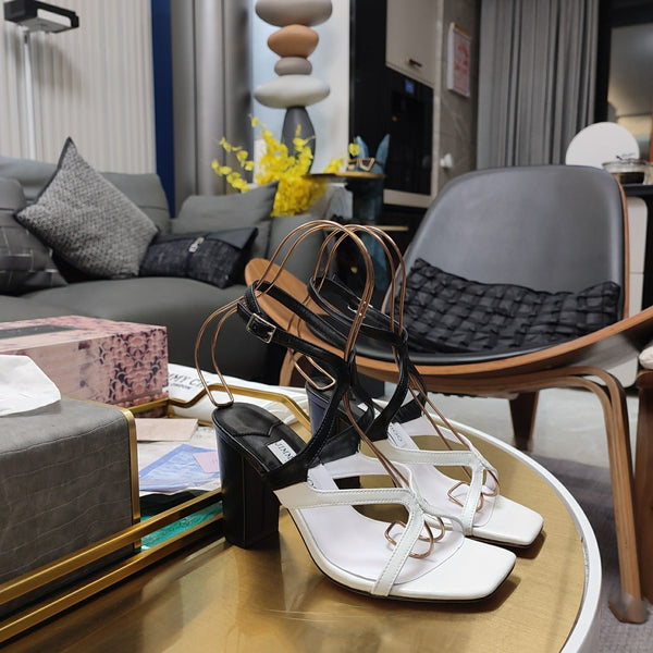 Jimmy 25 Azie Colorblock Sandal 11CM White mix Black Calfskin 240112