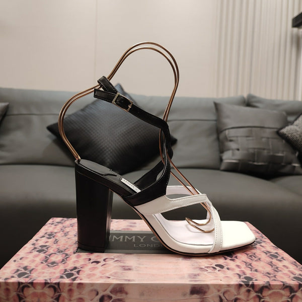 Jimmy 25 Azie Colorblock Sandal 11CM White mix Black Calfskin 240112