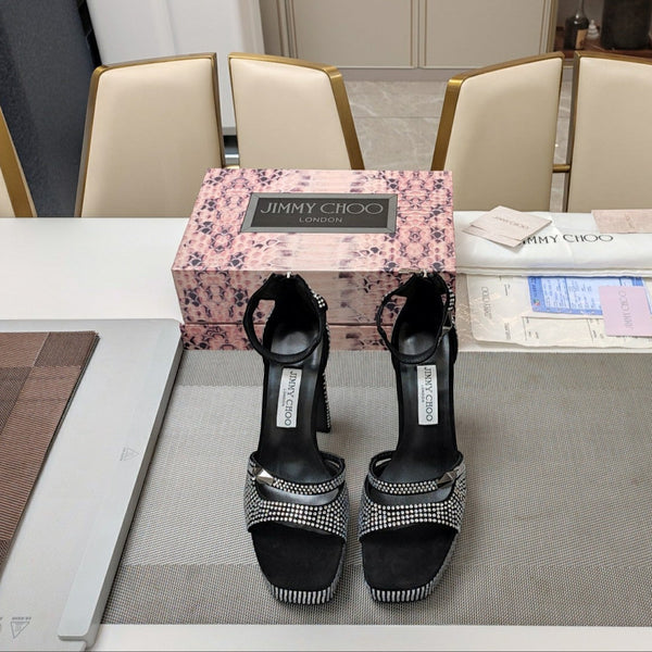 Jimmy 25 Platform Sandal Heels Black Silk Satin 240006