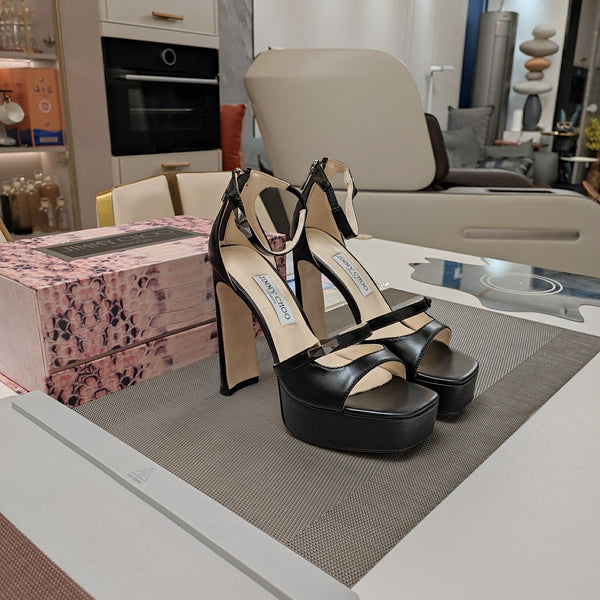 Jimmy 25 Platform Sandal Heels Black Nappa Cowhide 240009