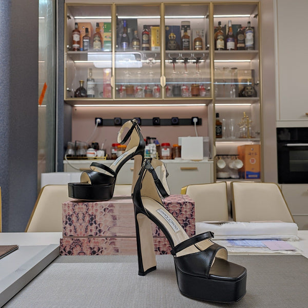Jimmy 25 Platform Sandal Heels Black Nappa Cowhide 240009