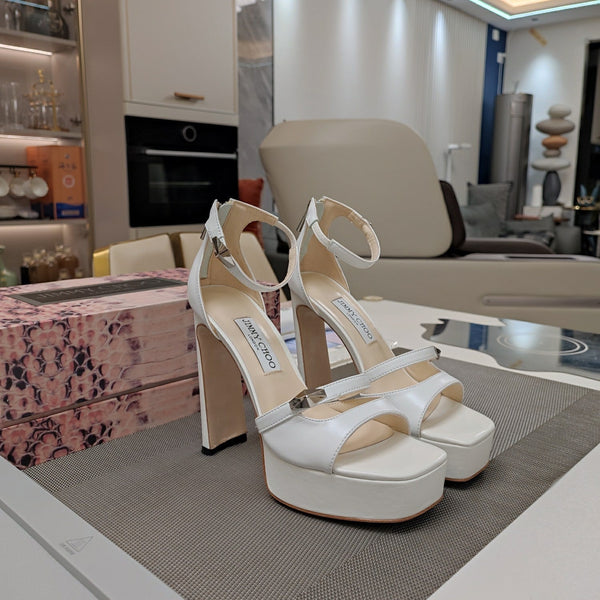 Jimmy 25 Platform Sandal Heels White Nappa Cowhide 240007