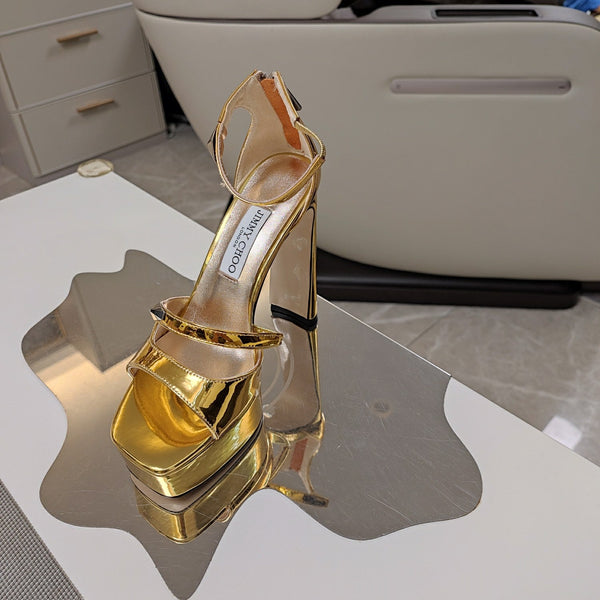 Jimmy 25 Platform Sandal Heels Gold Mirror TPU Material 240010