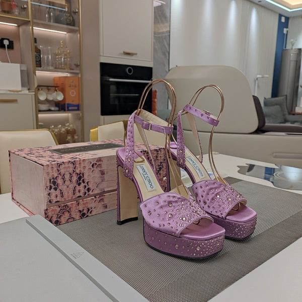 Jimmy 25 Platform Sandal Heels Lilac Purple Silk Satin 240011