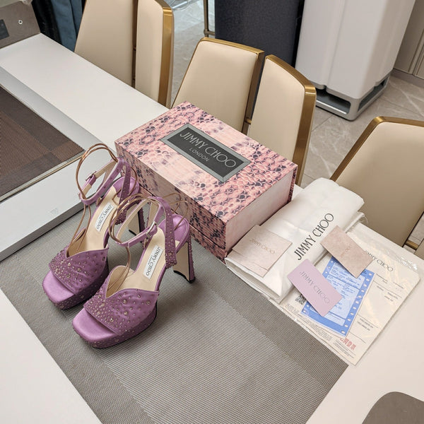 Jimmy 25 Platform Sandal Heels Lilac Purple Silk Satin 240011