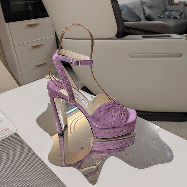 Jimmy 25 Platform Sandal Heels Lilac Purple Silk Satin 240011
