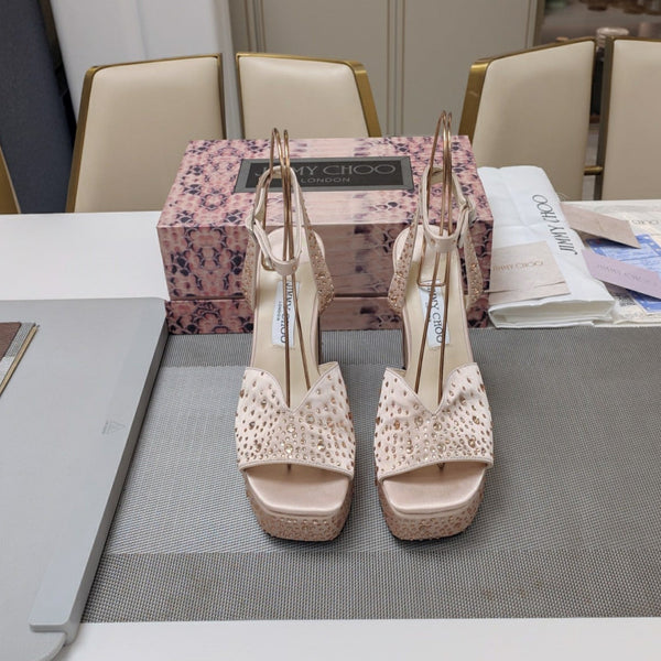 Jimmy 25 Platform Sandal Heels Lady Pink Silk Satin 240012