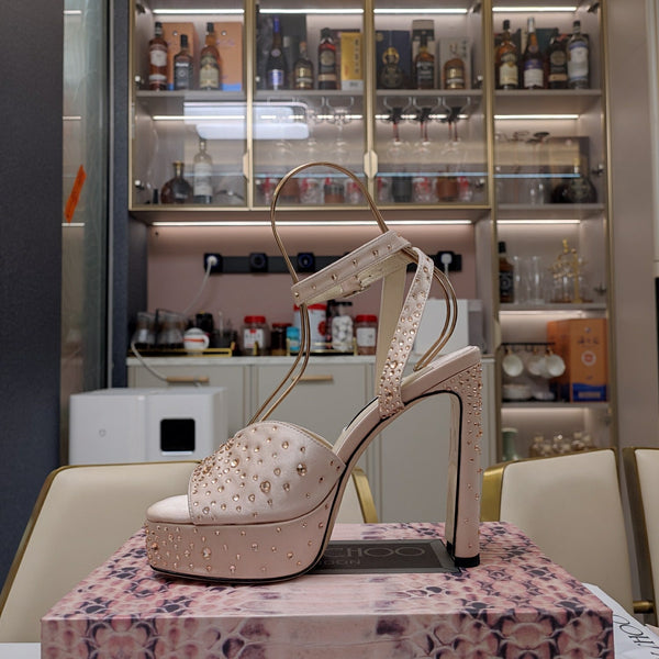 Jimmy 25 Platform Sandal Heels Lady Pink Silk Satin 240012