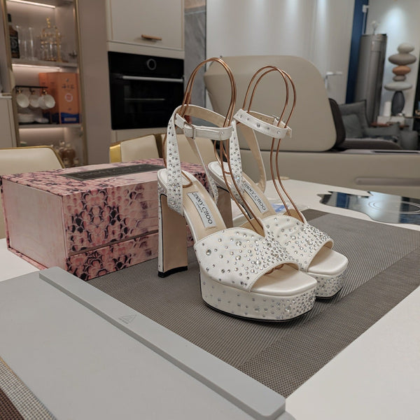 Jimmy 25 Platform Sandal Heels White Silk Satin 240013