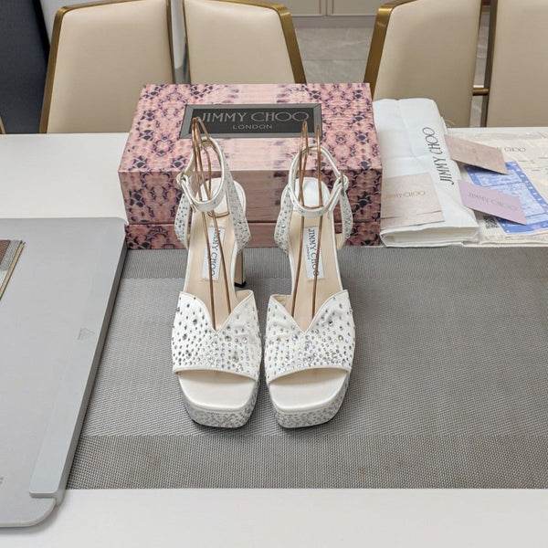 Jimmy 25 Platform Sandal Heels White Silk Satin 240013