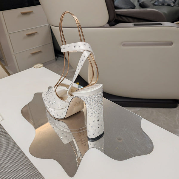 Jimmy 25 Platform Sandal Heels White Silk Satin 240013