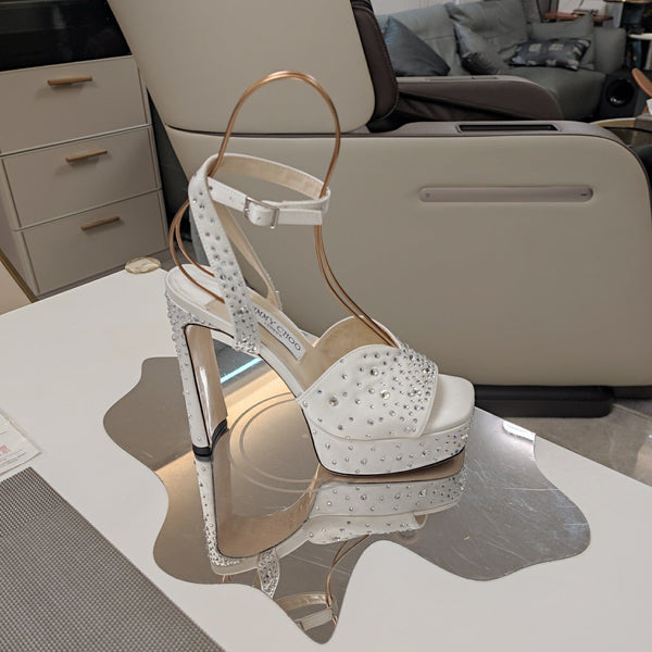Jimmy 25 Platform Sandal Heels White Silk Satin 240013