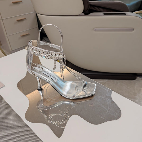 Jimmy 25 Verity Sandal 70 Silver Cracked Cowhide 240033