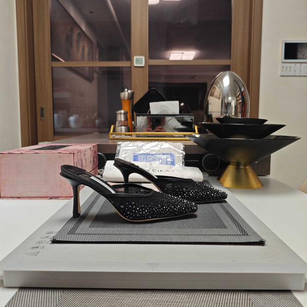 Jimmy 25 Vivi 100 Mule Black Mesh Gauze 240051