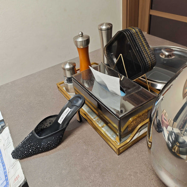 Jimmy 25 Vivi 100 Mule Black Mesh Gauze 240051