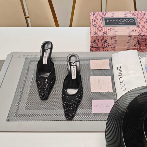 Jimmy 25 Vivi 100 Mule Black Mesh Gauze 240051