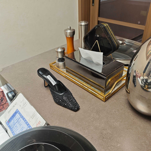 Jimmy 25 Vivi 100 Mule Black Mesh Gauze 240051