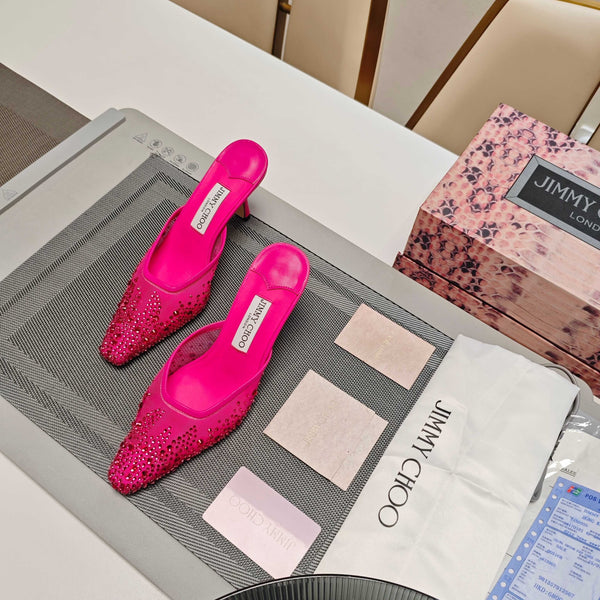 Jimmy 25 Vivi 100 Mule Deep Pink Mesh Gauze 240054