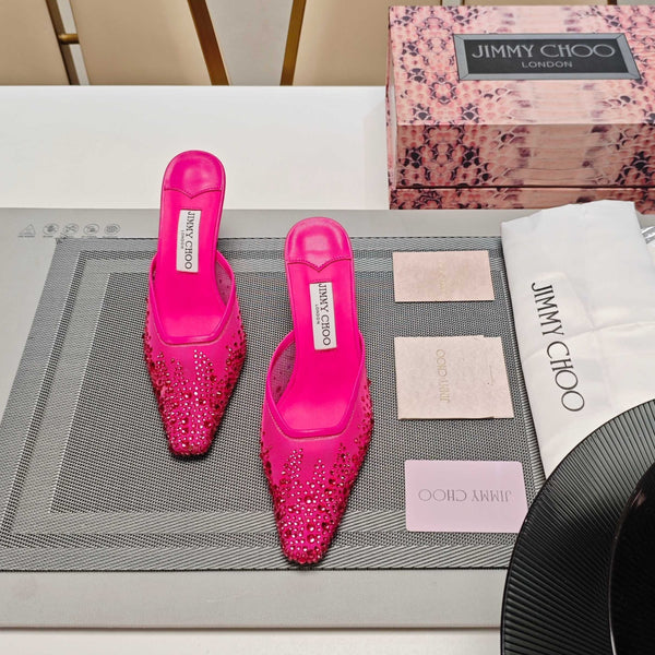 Jimmy 25 Vivi 100 Mule Deep Pink Mesh Gauze 240054