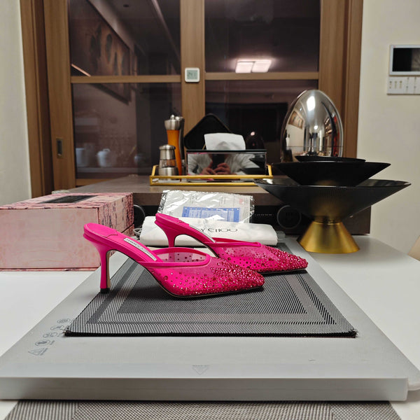 Jimmy 25 Vivi 100 Mule Deep Pink Mesh Gauze 240054