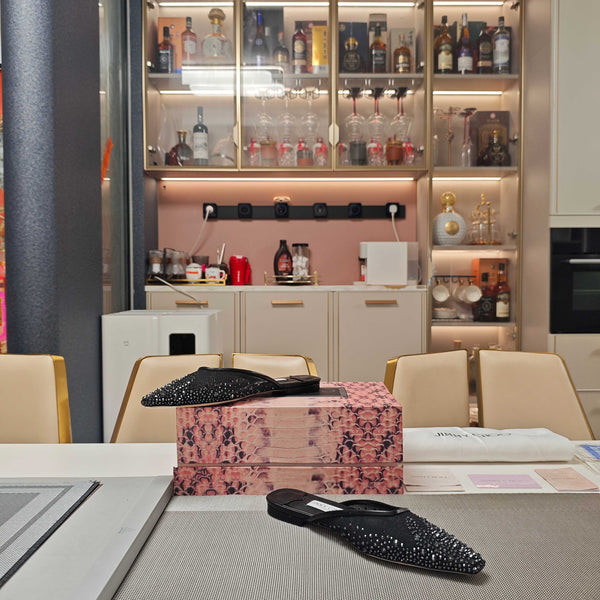 Jimmy 25 Mule Flats Black Mesh Gauze 240055